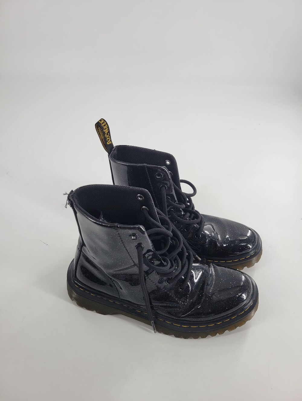 Dr. Martens Black Patent Glitter Lace-Up Combat Boots Size 6